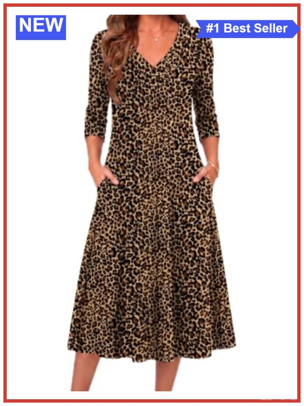Long Sleeve Midi Dress V-Neck A-Line Pull On Casual Fall